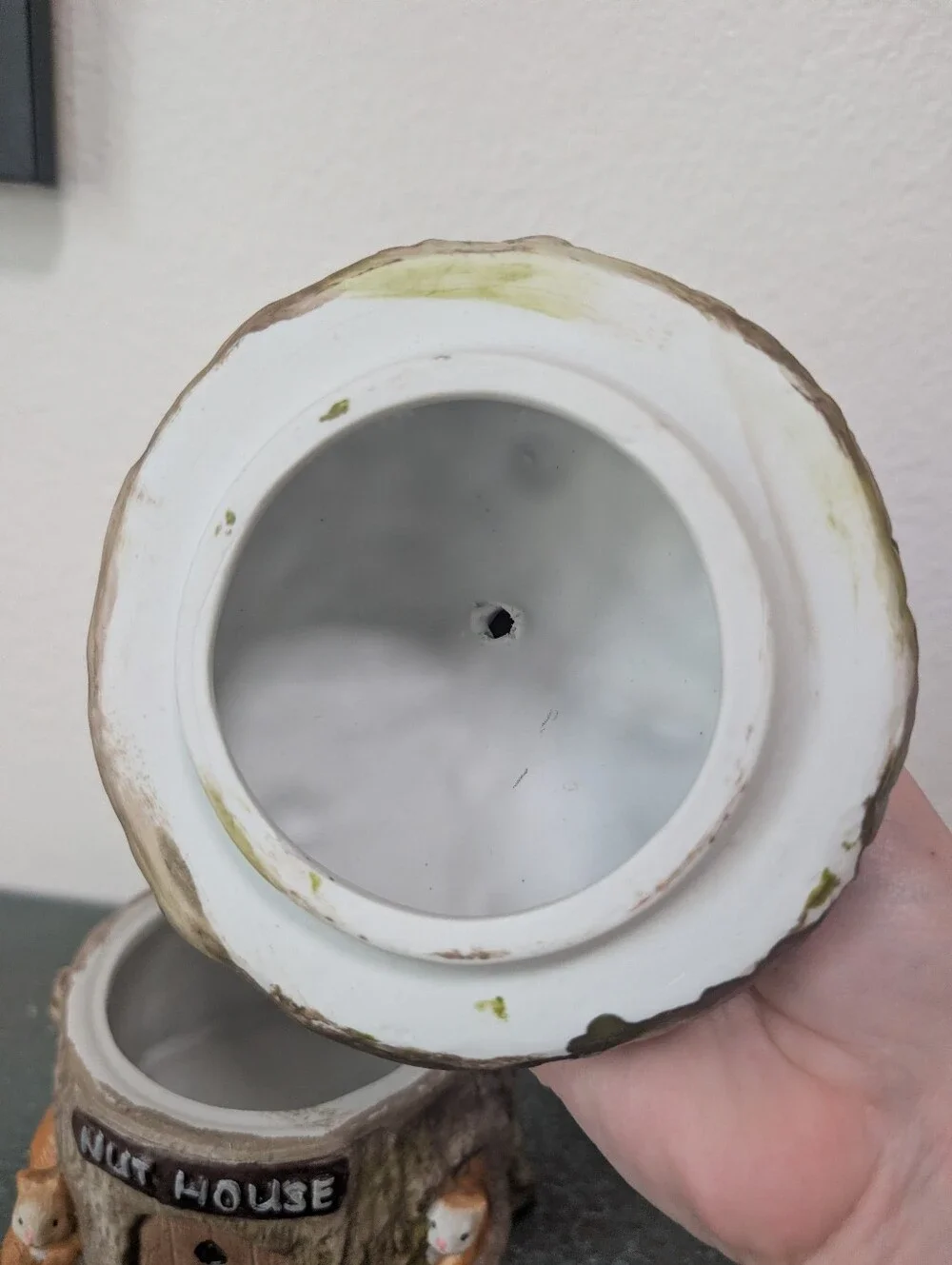 Vintage Ceramic Squirrel NUT HOUSE Candy Nut Canister Jar Tree House CottageCore